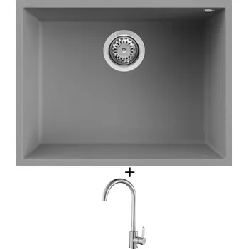Granitový dřez Dřez pod desku SET Elleci QUADRA 110 UM G48 cemento + Laveo BONA BAB 268D nerez