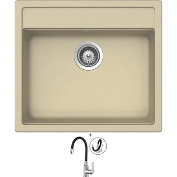 Granitový dřez SET Teka MENORCA 60 S-TG 1B topaz + Kuchinox ELZA BKE 761 chrom/černá