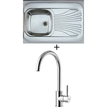 Nerezový dřez SET Alveus CLASSIC 30 X nerez s dřevěným rámem odkapávací plocha vpravo + Alveus ROXA chrom