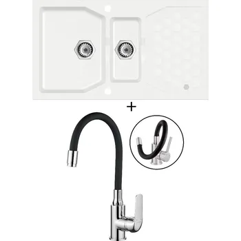 Granitový dřez Granitový dřez SET Alveus SENSUAL 70 white 11 + Kuchinox ELZA BKE 761 chrom/černá