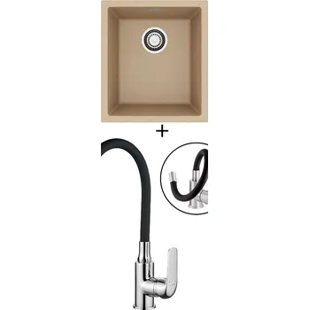 Granitový dřez Dřez pod desku SET Alveus OMNI 10 beige 55 + Kuchinox ELZA BKE 761 chrom/černá