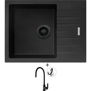 Granitový dřez Granitový dřez SET Sinks PERFECTO 650 černá edice + Kuchinox ELZA BKE B61D černá matná