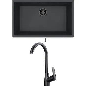 Granitový dřez Dřez pod desku SET Alveus OMNI 40 černá edice + Deante NEO BORO BMO N62M černá matná