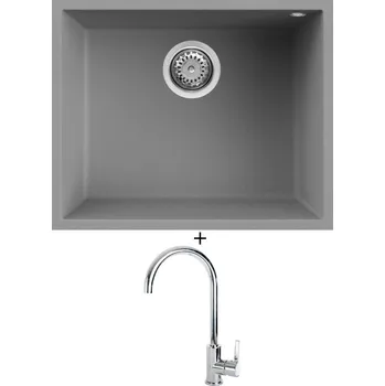 Granitový dřez Dřez pod desku SET Elleci QUADRA 105 UM G48 cemento + Elleci C01 CADDY chrom