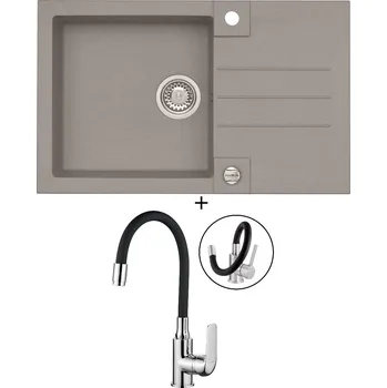 Granitový dřez Granitový dřez SET Alveus ROCK 130 beton 81 + Kuchinox ELZA BKE 761 chrom/černá