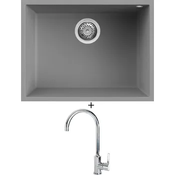 Granitový dřez Dřez pod desku SET Elleci QUADRA 110 UM G48 cemento + Elleci C01 CADDY chrom