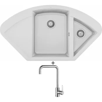 Granitový dřez Granitový dřez SET Elleci EASY CORNER G68 bianco titano + Laveo BONA BAB 265D nerez