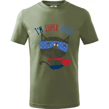 Super hero kočka - Tričko dětské bavlněné - 122 cm/6 let ( Khaki )
