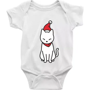 Kojenecké oblečení Vánoční kočka sedící - Body kojenecké s krátkým rukávem - Krátký r. do 3 měs ( Bílá )
