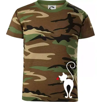 Chlapecké tričko Zamilovaná kočka zezadu - Dětské maskáčové triko - 104-110cm / 3-4 roky ( Hnědý maskáč )