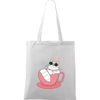 Hustá kočka v hrníčku - Taška bavlněná - 42 x 38 cm ( Bílá )