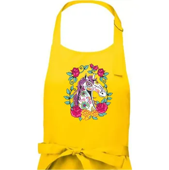 Kuchyňská zástěra Kůň barevný s květinami - Dámská zástěra na vaření - Univerzální velikost ( Žlutá )