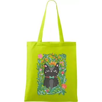 Kočka s květy malovaná - Taška bavlněná - 42 x 38 cm ( Limetková )