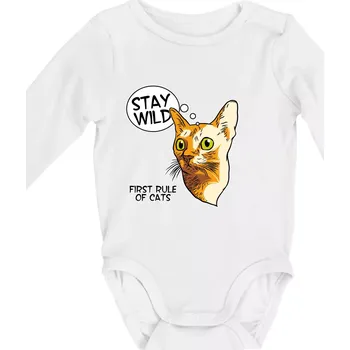 Kočka stay wild - Body kojenecké s dlouhým rukávem - Dlouhý r. 3-6 měs ( Bílá )