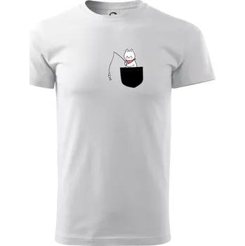 Kočka s rybou v kapse - Triko extra velké (5-8XL) - 6XL ( Bílá )
