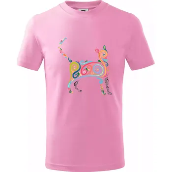 Kočka barevné křivky - Tričko dětské bavlněné - 146 cm/10 let ( Růžová )