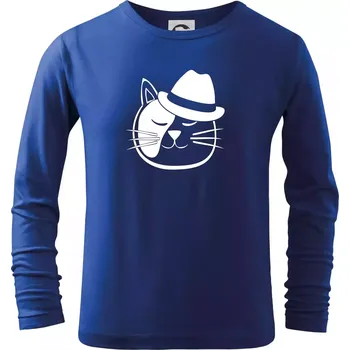 Chlapecké tričko Kočka s kloboukem - Triko dětské Long Sleeve - 122 cm/6 let ( Královská modrá )