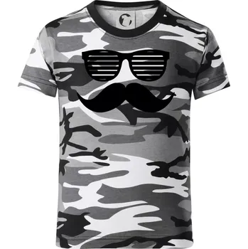 Chlapecké tričko Mustache brýle - Dětské maskáčové triko - 104-110cm / 3-4 roky ( Šedý maskáč )