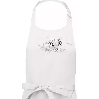 Kuchyňská zástěra Kočka obličej kreslený - Pánská zástěra na vaření - Univerzální velikost ( Bílá )