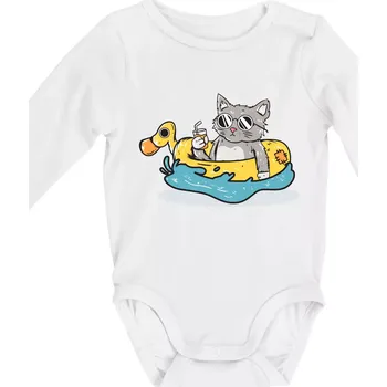 Kočka v kruhu - Body kojenecké s dlouhým rukávem - Dlouhý r. 6-12 měs ( Bílá )