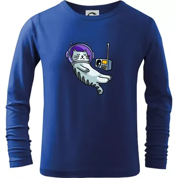 Chlapecké tričko Kočka na měsíci - Triko dětské Long Sleeve - 122 cm/6 let ( Královská modrá )