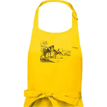 Kuchyňská zástěra Kůň a hříbě malované - Pánská zástěra na vaření - Univerzální velikost ( Žlutá )