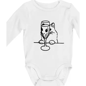 Kočka a sklínka - Body kojenecké s dlouhým rukávem - Dlouhý r. 3-6 měs ( Bílá )