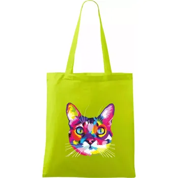 Kočka duhová hlava - Taška bavlněná - 42 x 38 cm ( Limetková )