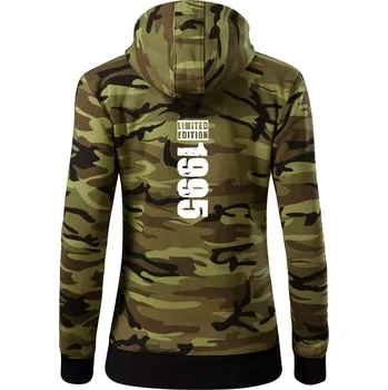 Dámská mikina Limited edition 1995 pruh - Dámská mikina trendy zipper s kapucí - XL ( Zelený maskáč )