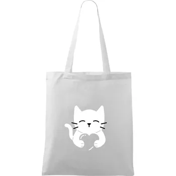 Kočka drží srdce - Taška bavlněná - 42 x 38 cm ( Bílá )