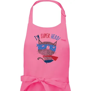 Kuchyňská zástěra Super hero kočka - Pánská zástěra na vaření - Univerzální velikost ( Růžová )