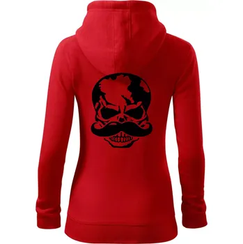 Dámská mikina Mustache lebka - Dámská mikina trendy zipper s kapucí - M ( Červená )