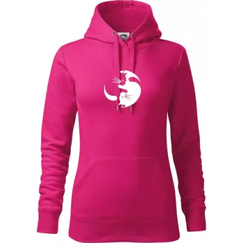 Dámská mikina Kočka - Jin jang - Mikina dámská Cape s kapucí - XL ( Purpurová )