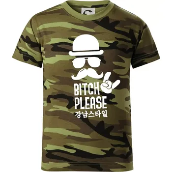 Chlapecké tričko Bitch please! Mustache - Dětské maskáčové triko - 134 cm/8 let ( Zelený maskáč )