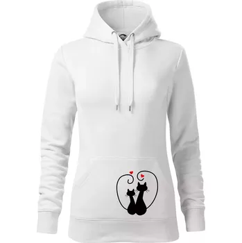 Dámská mikina Kočky - Zamilovaný pár - Mikina dámská Cape s kapucí - M ( Bílá )
