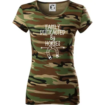 Dámské tričko Easily Distracted by Horse - Dámské maskáčové triko - XS ( Hnědý maskáč )