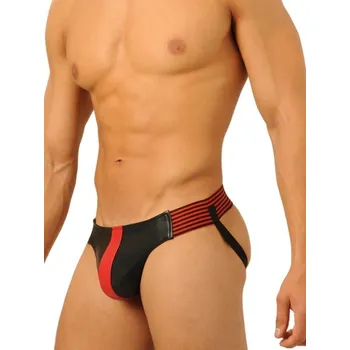 Pánské erotické prádlo Jocksy M&K Fist Leather černo-červené L, pánské kožené jocksy