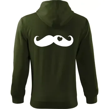 Pánská mikina Mustache love - Mikina s kapucí na zip trendy zipper - M ( Military )