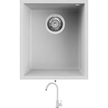 Granitový dřez Dřez pod desku SET Elleci QUADRA 100 UM G68 bianco titano + Elleci C01 CADDY G68 bianco titano