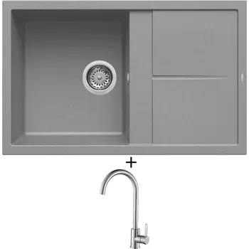 Granitový dřez Granitový dřez SET Elleci UNICO 300 G48 cemento + Laveo BONA BAB 268D nerez