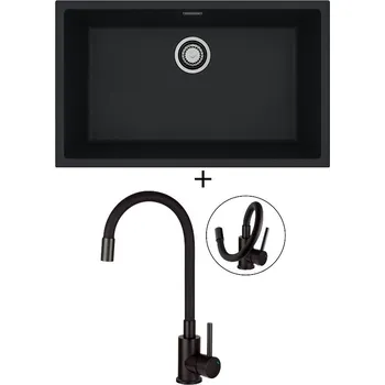 Granitový dřez Dřez pod desku SET Alveus OMNI 40 černá matná + Deante NEO LUNO BOC N72M černá matná