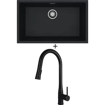 Granitový dřez Dřez pod desku SET Alveus OMNI 40 černá matná + Deante LUKRECJA N72M černá matná
