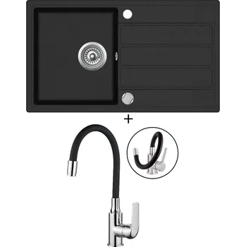 Granitový dřez SET Teka COMFOR 45 B-TQ 1B 1D černá metalická + Kuchinox ELZA BKE 761 chrom/černá
