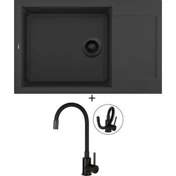 Granitový dřez Granitový dřez SET Elleci EASY 310 černá edice + Deante NEO LUNO BOC N72M černá matná