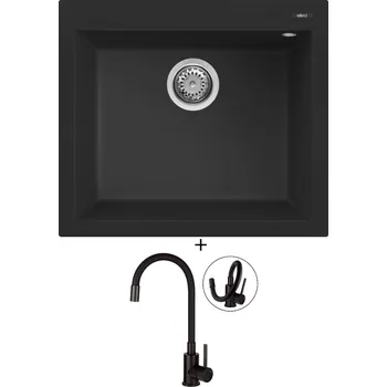 Granitový dřez Granitový dřez SET Elleci QUADRA 105 G40 full black + Deante NEO LUNO BOC N72M černá matná