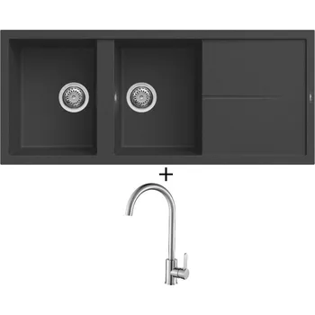 Granitový dřez Granitový dřez SET Elleci UNICO 500 G40 full black + Laveo BONA BAB 268D nerez