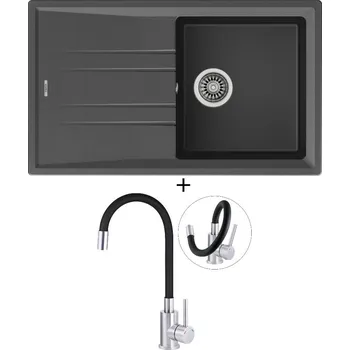 Granitový dřez SET Teka STONE 50 B-TG 1B 1D asphalt + Deante NEO LUNO BOC B720 nerez