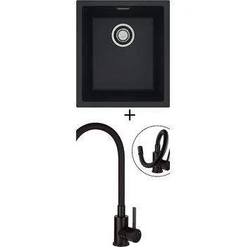 Granitový dřez Dřez pod desku SET Alveus OMNI 10 černá matná + Deante NEO LUNO BOC N72M černá matná