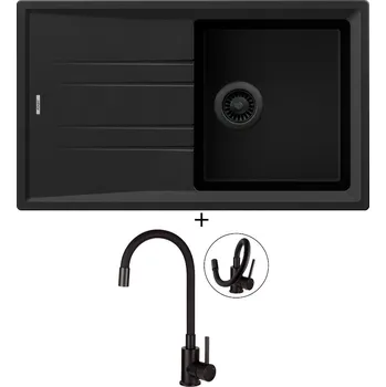 Granitový dřez SET Teka STONE 50 B-TG 1B 1D černá edice + Deante NEO LUNO BOC N72M černá matná