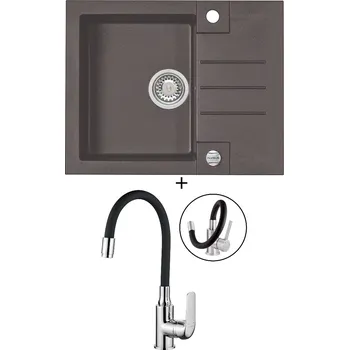 Granitový dřez Granitový dřez SET Alveus ROCK 30 chocolate 03 + Kuchinox ELZA BKE 761 chrom/černá